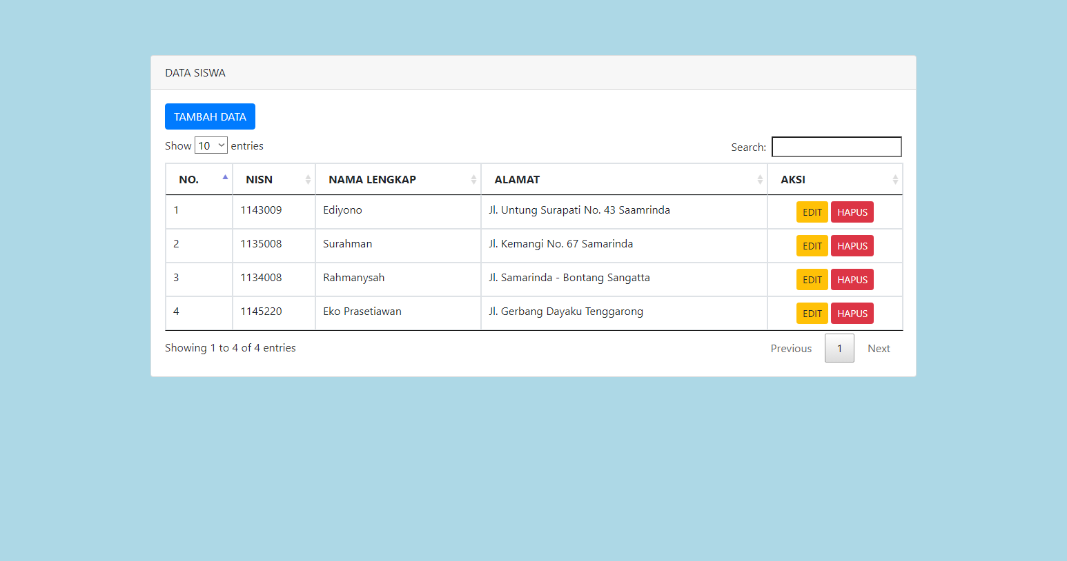 CRUD Data Siswa Berbasis PHP dan MySQL dengan Desain Responsif Boostrap 4